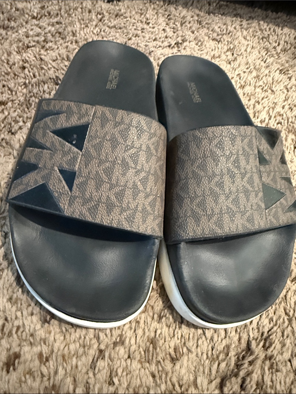Women’s Michael Kors Slide Sandals in Dark Brown and Black